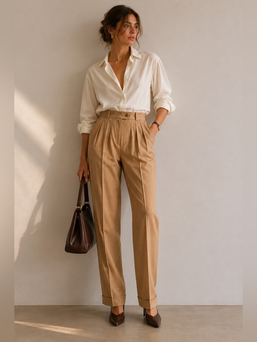 MaxMara Camel Tan Pleated Wide Leg Trousers Dress Pants Waist Vintage Size 12